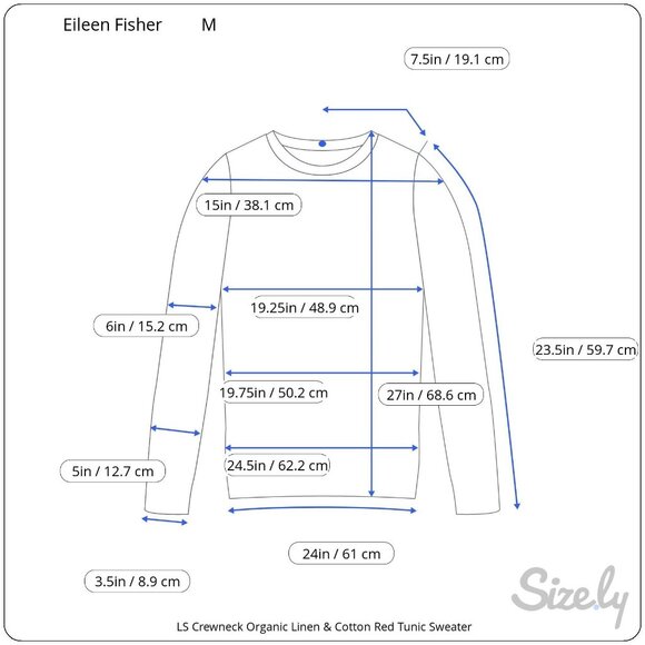 Eileen Fisher Long Sleeve Crewneck Organic Linen & Cotton Red Tunic Sweater M - Picture 7 of 7